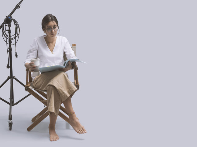 Actress reading a play script